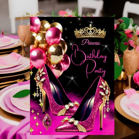 Prinses Verjaardag Hot Pink Glitter Hoge Hakken Kaart