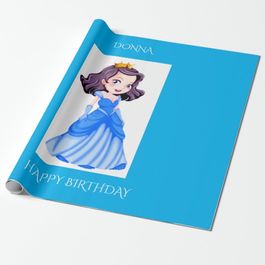 Prinses verjaardag inpakpapier. Aangepaste naam. Cadeaupapier (Uitgerold)