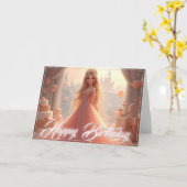 Prinses Verjaardag Kaart in Roze (Gele Bloem)