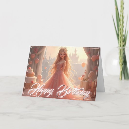 Prinses Verjaardag Kaart in Roze (Voorkant)