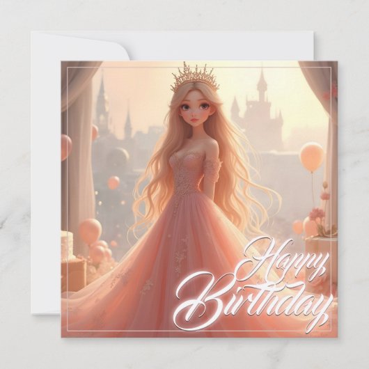 Prinses Verjaardag Kaart in Roze (Voorkant)