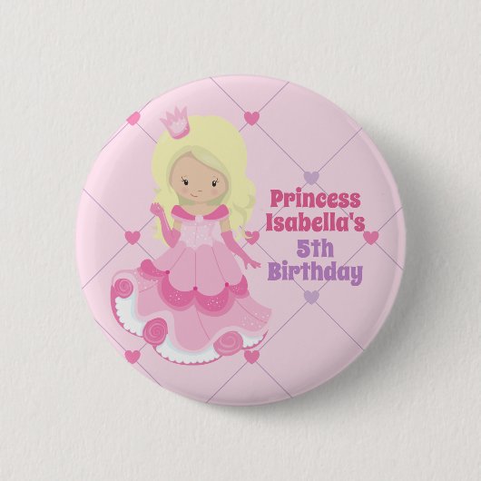  Prinses Verjaardag Meisje Gepersonaliseerd Roze Ronde Button 5,7 Cm (Voorkant)