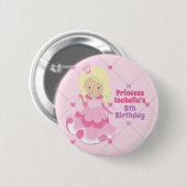  Prinses Verjaardag Meisje Gepersonaliseerd Roze Ronde Button 5,7 Cm (Voorkant /achterkant)