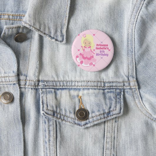  Prinses Verjaardag Meisje Gepersonaliseerd Roze Ronde Button 5,7 Cm (In situ)