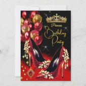 Prinses Verjaardag Rode Glitter Hoge Hakken Kroon Kaart (Voorkant)