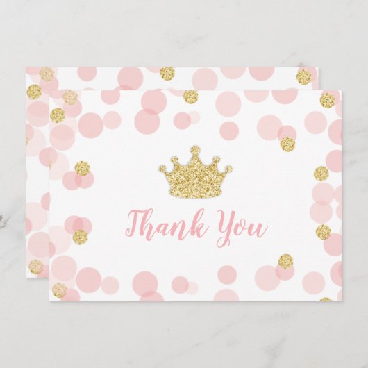 Prinses Verjaardag Roze en Goud Dank u Kaart (Voorkant / Achterkant)
