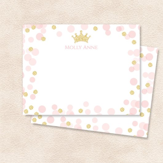 Prinses Verjaardag Roze en Gouden Stippen Statione Notitiekaartje