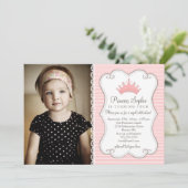 Prinses Verjaardag Roze Kroon Fotouitnodiging Kaart (Staand voorkant)