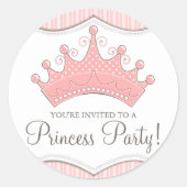 Prinses Verjaardag Roze Kroonuitnodiging Sticker (Voorkant)