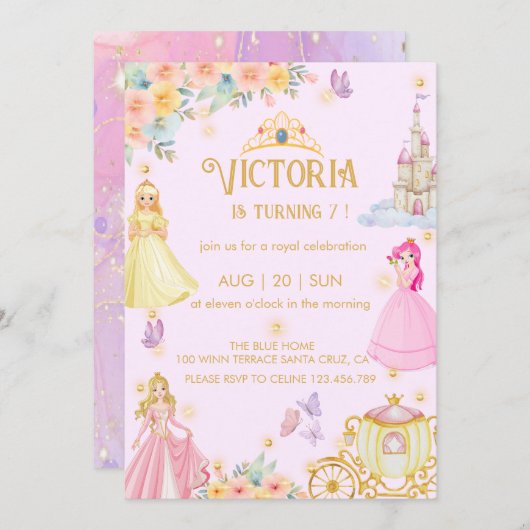 Prinses verjaardag Uitnodiging (Voorkant / Achterkant)