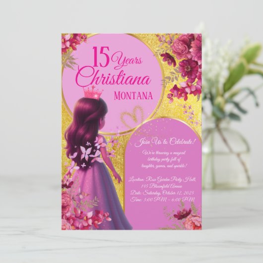 Prinses Verjaardag Uitnodiging - Gepersonaliseerde (Staand voorkant)