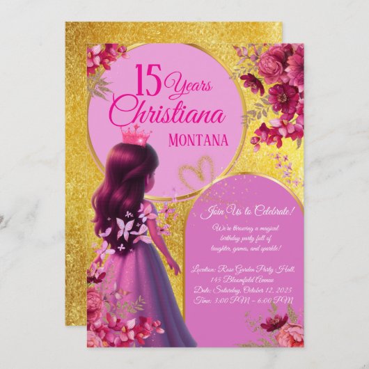 Prinses Verjaardag Uitnodiging - Gepersonaliseerde (Voorkant / Achterkant)