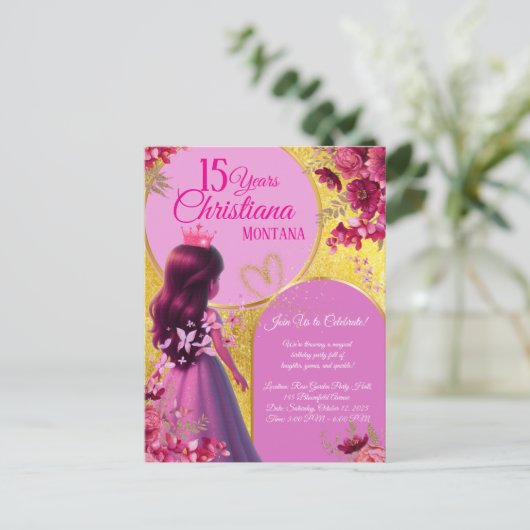 Prinses Verjaardag Uitnodiging - Gepersonaliseerde (Staand voorkant)