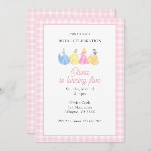 Prinses Verjaardag Uitnodiging - Koninklijk feest (Voorkant / Achterkant)