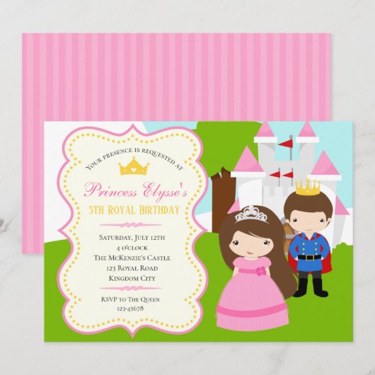 Prinses Verjaardag Uitnodiging (met Prince) (Voorkant / Achterkant)