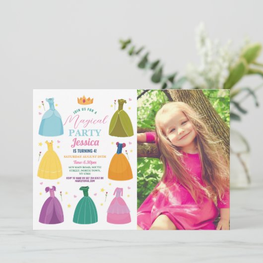 Prinses Verjaardag Uitnodiging Party Meisjes Foto (Staand voorkant)