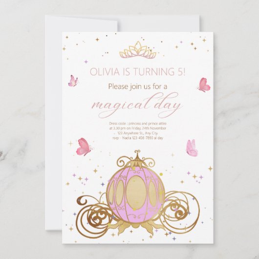 Prinses Verjaardag uitnodiging Prinses Carriage (Voorkant)