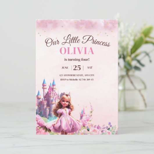 Prinses Verjaardag Uitnodiging Prinses Kasteel Mag (Staand voorkant)