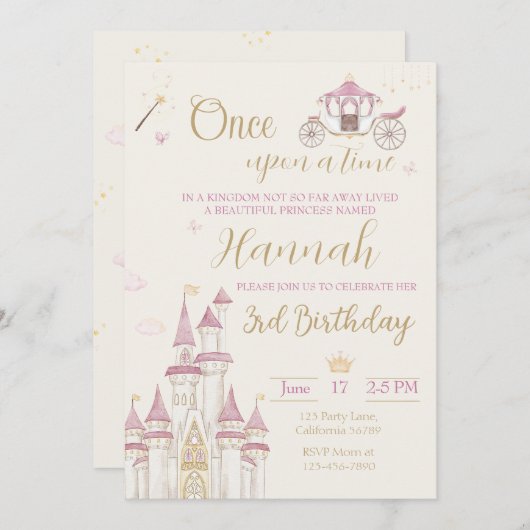 Prinses Verjaardag Uitnodiging Prinses Uitnodiging (Voorkant / Achterkant)