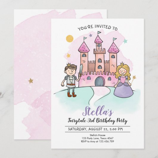 Prinses Verjaardag Uitnodiging Ridders Sprookje (Voorkant / Achterkant)