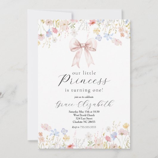 Prinses Verjaardag uitnodiging, roze boog uitnodig Kaart (Voorkant)