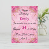 Prinses verjaardag uitnodiging | Roze thema (Staand voorkant)