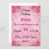 Prinses verjaardag uitnodiging | Roze thema (Voorkant / Achterkant)