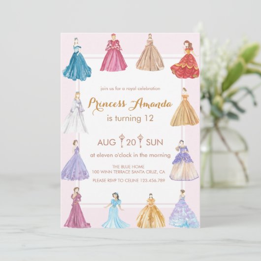 Prinses verjaardagsfeest kaart (Staand voorkant)