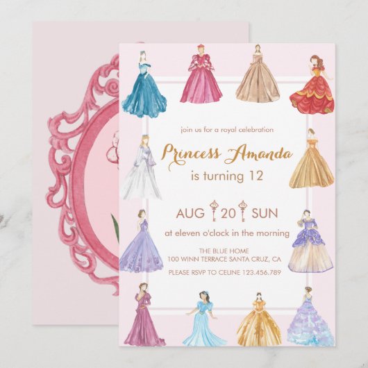 Prinses verjaardagsfeest kaart (Voorkant / Achterkant)