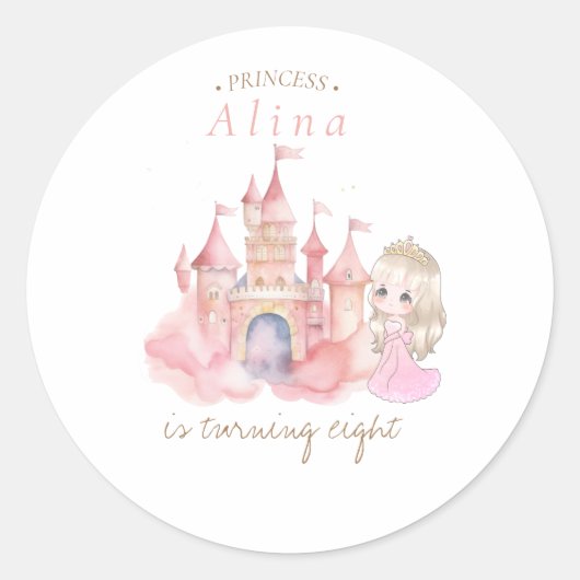 Prinses Verjaardagsfeest Ronde Sticker (Voorkant)