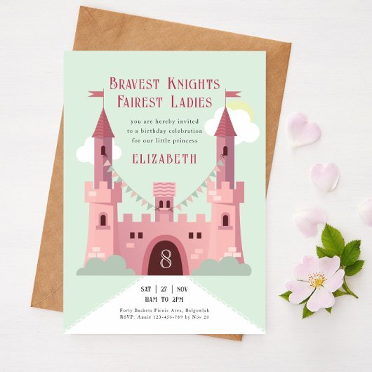 Prinses verjaardagsfeest, sprookjesachtig roze kas kaart