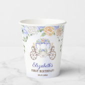 Prinses Verjaardagsfeestje Carriage Blue Floral Papieren Bekers (Achterkant)