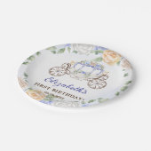 Prinses Verjaardagsfeestje Carriage Blue Floral Papieren Bordje (Gekanteld)