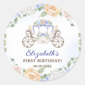 Prinses Verjaardagsfeestje Carriage Blue Floral Ronde Sticker (Voorkant)