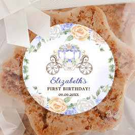 Prinses Verjaardagsfeestje Carriage Blue Floral Ronde Sticker