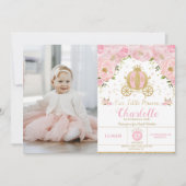 Prinses Verjaardagsfeestje Carriage Pink Floral Fo Kaart (Voorkant)