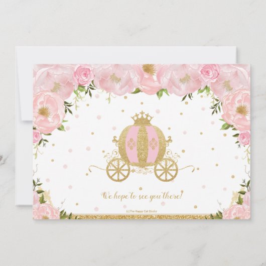 Prinses Verjaardagsfeestje Carriage Pink Floral Fo Kaart (Achterkant)