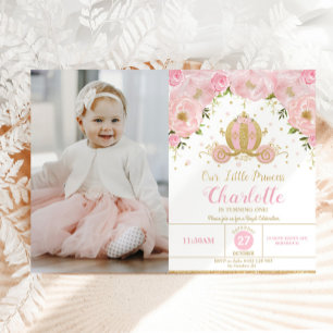 Prinses Verjaardagsfeestje Carriage Pink Floral Fo Kaart
