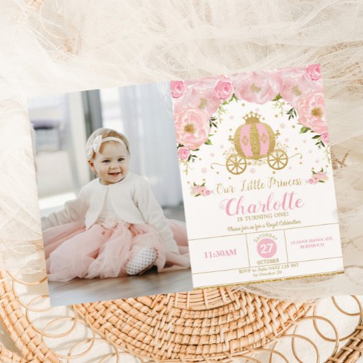 Prinses Verjaardagsfeestje Carriage Pink Floral Fo Kaart
