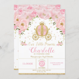 Prinses verjaardagsfeestje Carriage Pink Floral Kaart