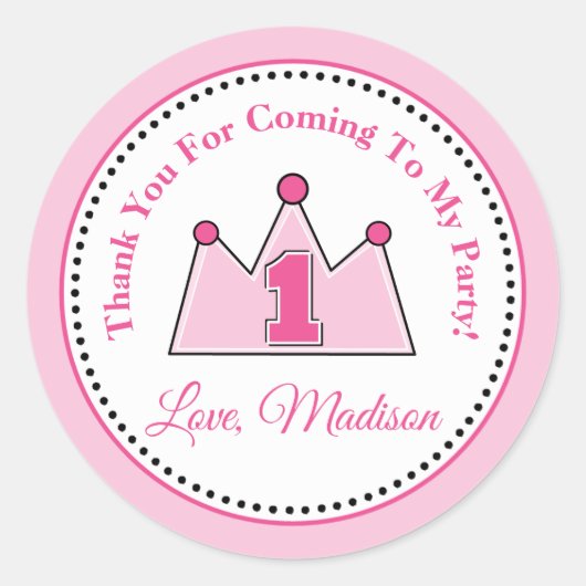 Prinses Verjaardagsfeestje Favor Tag Sticker (Voorkant)