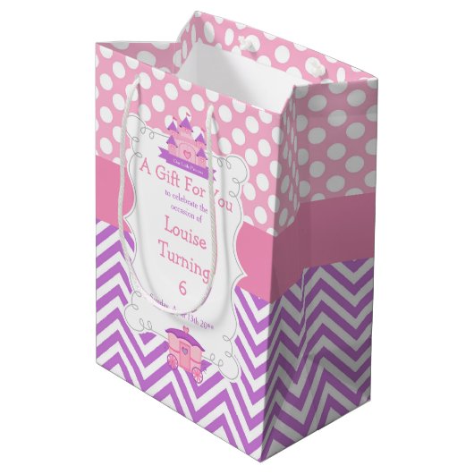 Prinses Verjaardagsfeestje Roze en Paarse Dank U Medium Cadeauzakje (Achterkant Gekanteld)