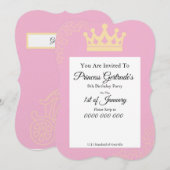 Prinses verjaardagsfeestje uitnodigen kaart (Voorkant / Achterkant)