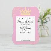 Prinses verjaardagsfeestje uitnodigen kaart (Staand voorkant)