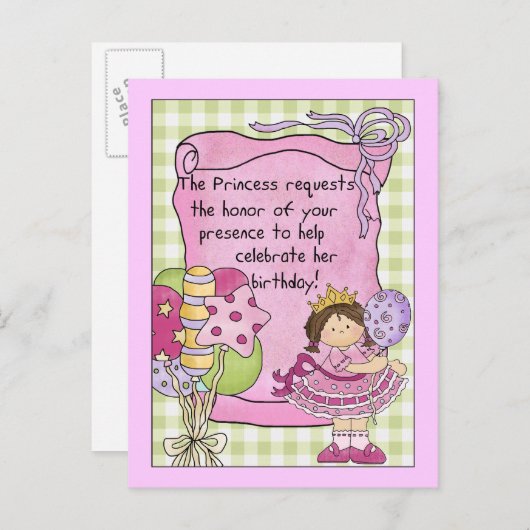 Prinses Verjaardagsfeestuitnodigingen Uitnodiging Briefkaart (Voorkant / Achterkant)