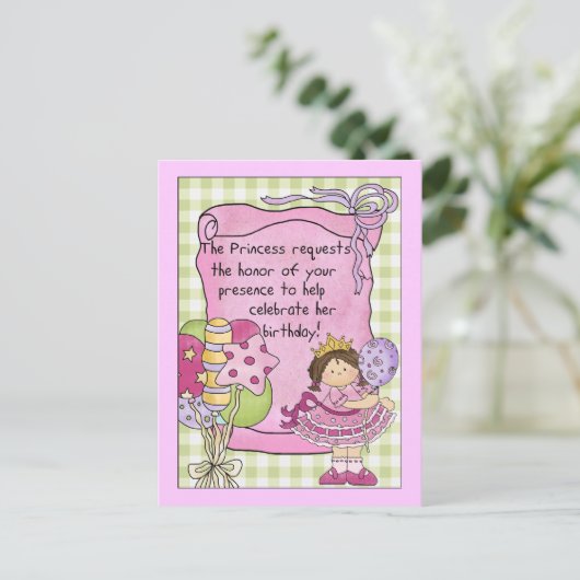 Prinses Verjaardagsfeestuitnodigingen Uitnodiging Briefkaart (Staand voorkant)