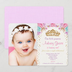 Prinses verjaardagsfoto roze gouden paarse kaart