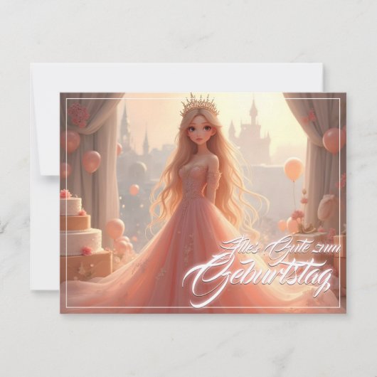 Prinses verjaardagskaart in roze (Voorkant)