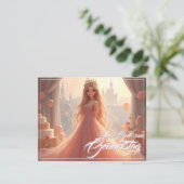 Prinses verjaardagskaart in roze (Staand voorkant)