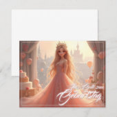 Prinses verjaardagskaart in roze (Voorkant / Achterkant)